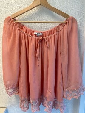 XXI Soft Peach Off-Shoulder Blouse with Lace Trim